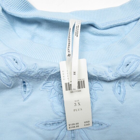 By Anthropologie Embroidered Cutwork Sweatshirt Sky Blue 3X - Picture 10 of 10